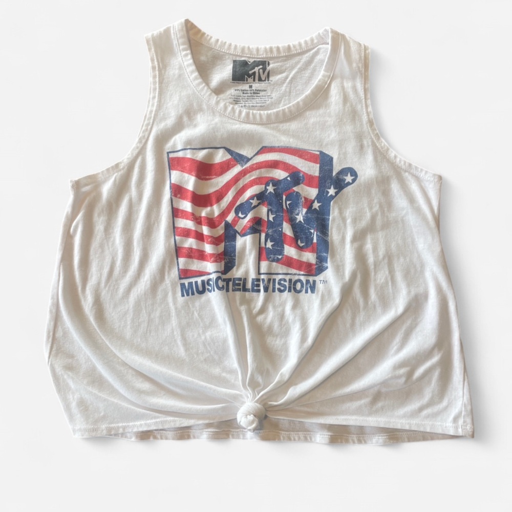 MTV Logoβ White Tee With Tie Front